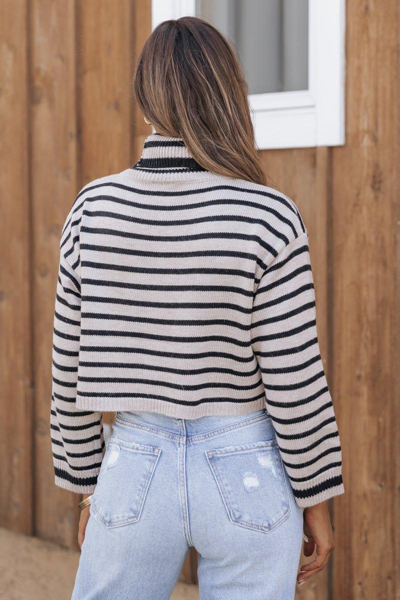Mocha Striped Long Sleeve Turtleneck Sweater - FINAL SALE Product Image