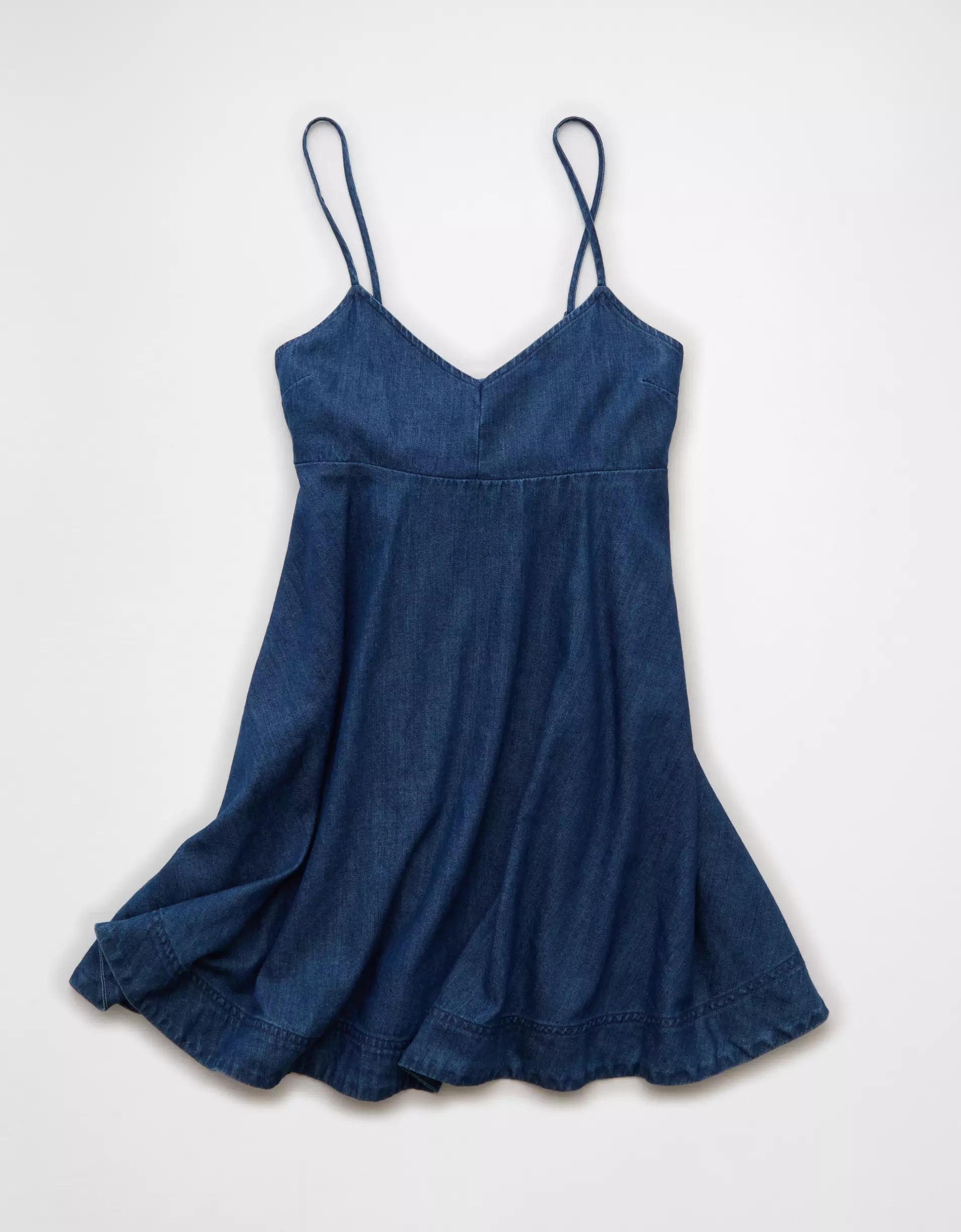AE Denim Bow Back Babydoll Mini Dress Product Image