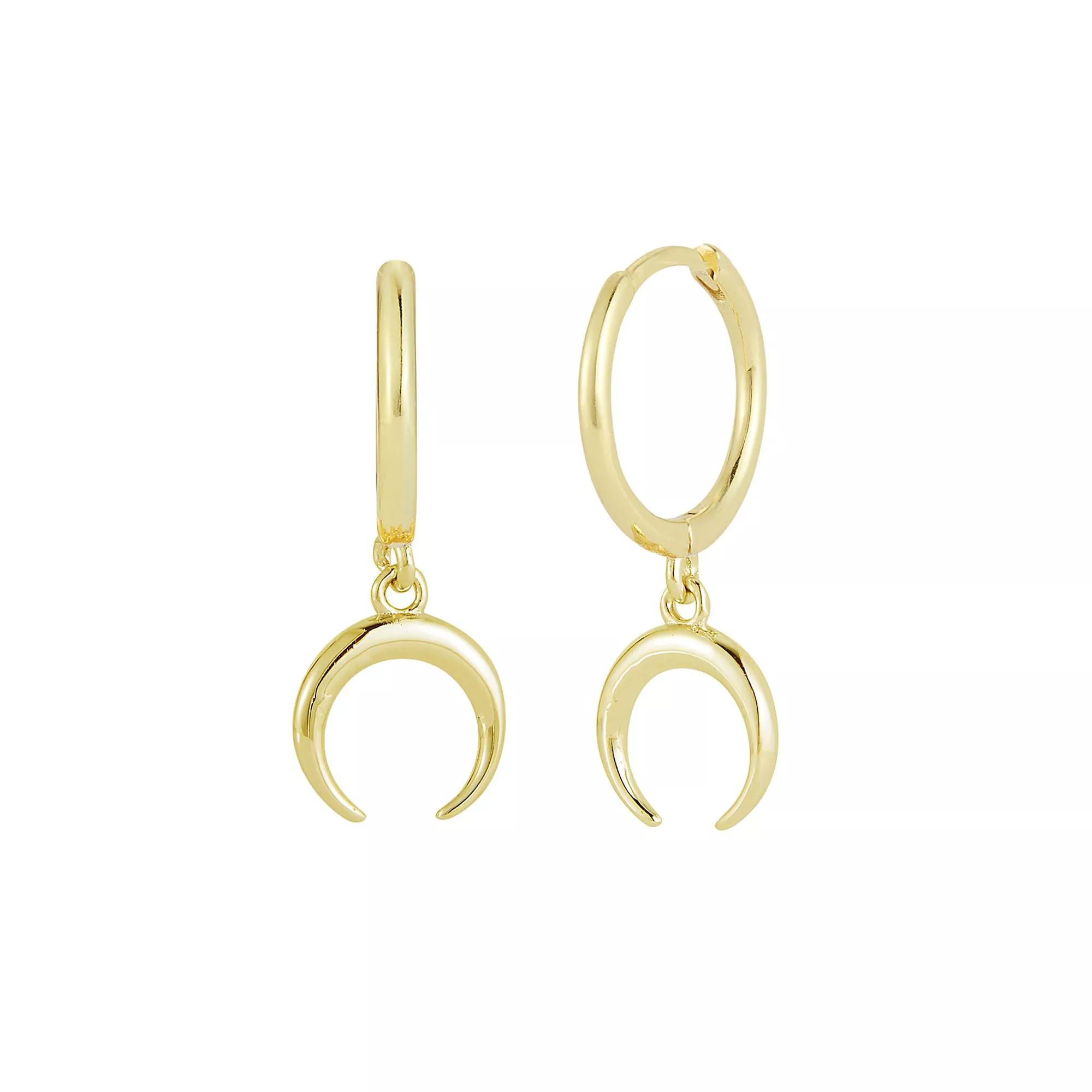 Sunkissed Sterling Crescent Moon Hoop Drop Earring, Women's, Gold Tone Product Image