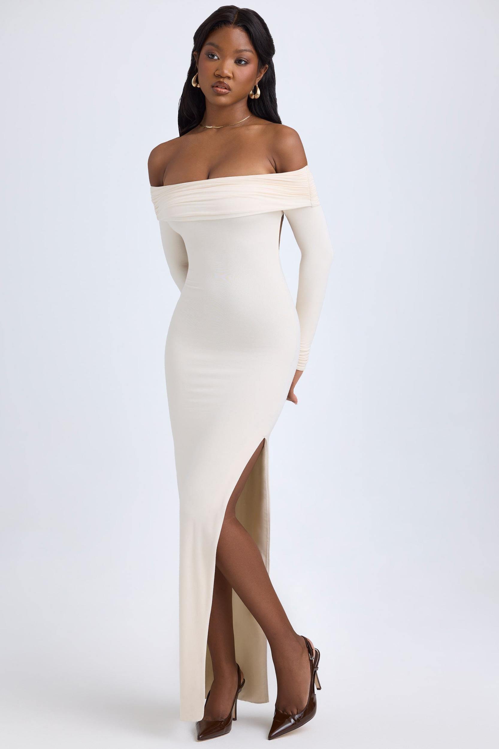 Modal Off-Shoulder Open-Back Maxi Dress in Ivory Product Image