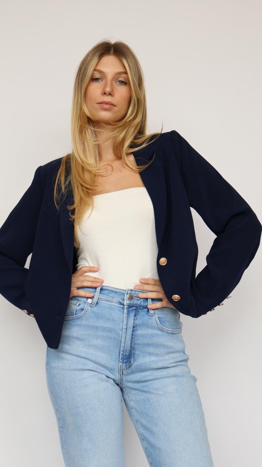 Polished Navy Cropped Blazer Product Image