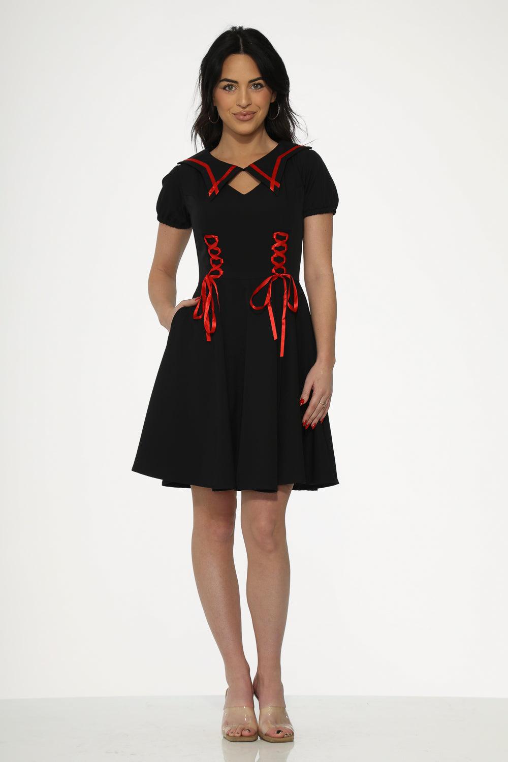 Black & Red Trim Gothic Swing Dress Product Image