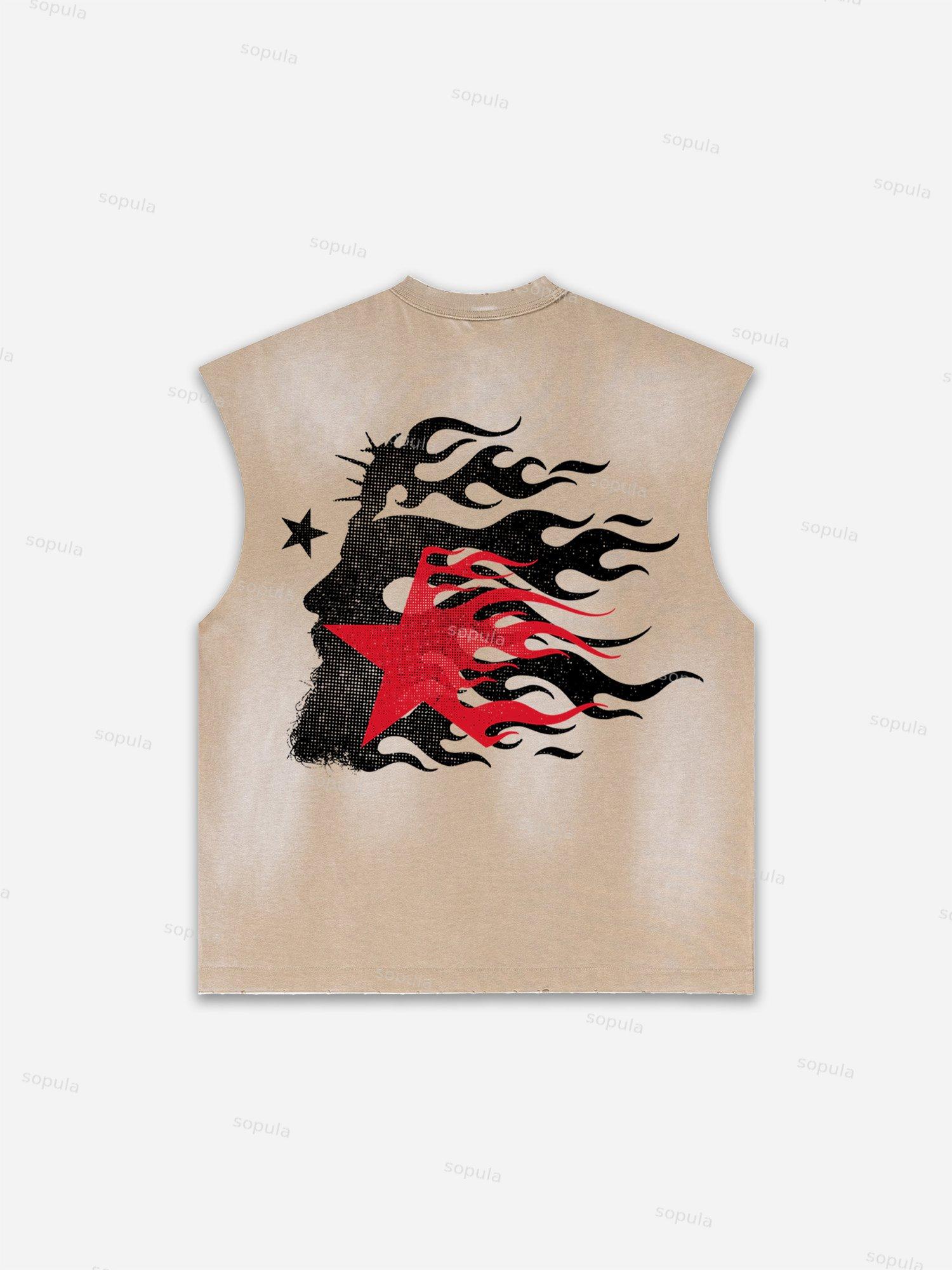Flame Jesus Silhouette Network Vintage Graphic Men's Washed Tank Top Sleeveless Shirts Product Image