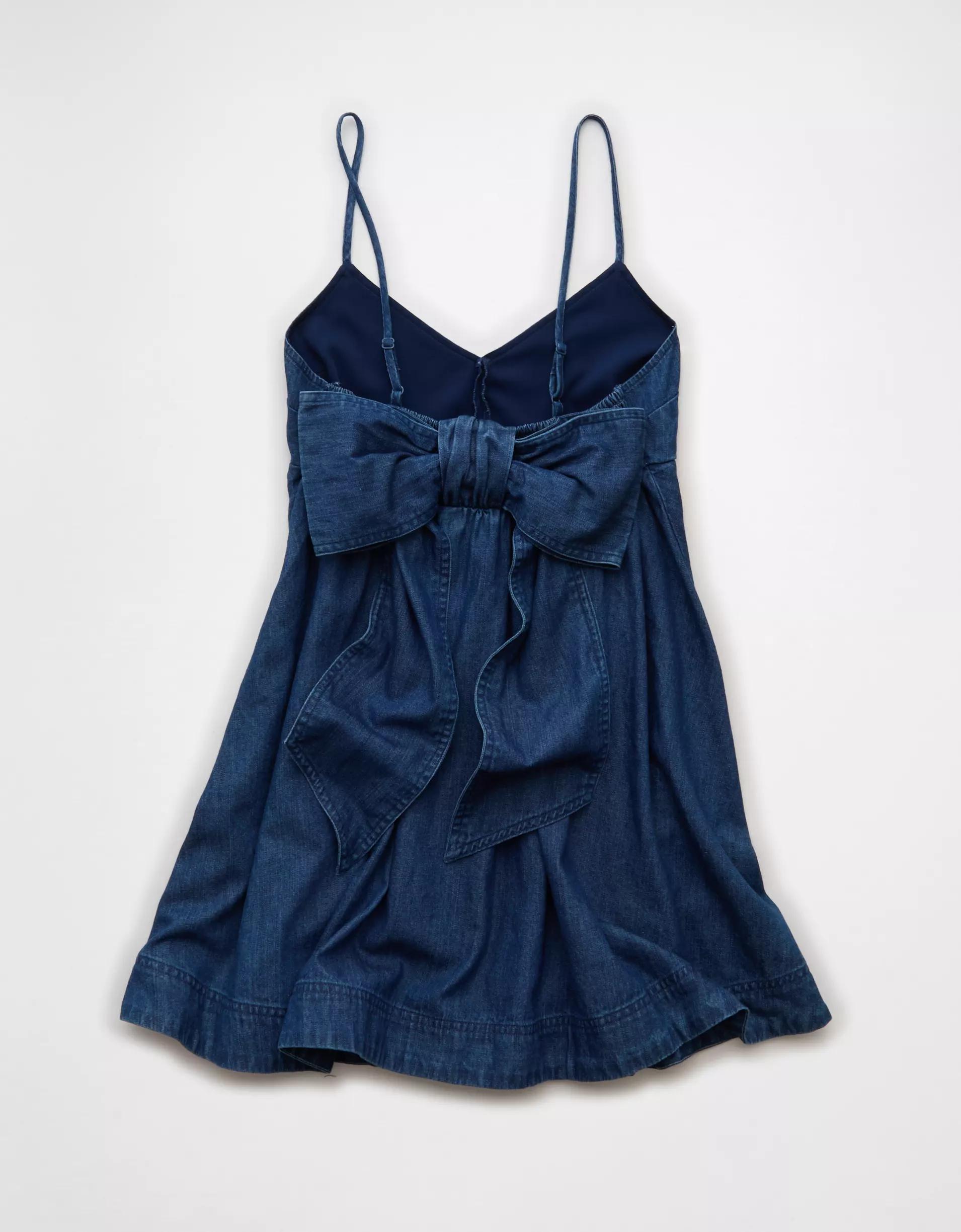 AE Denim Bow Back Babydoll Mini Dress Product Image