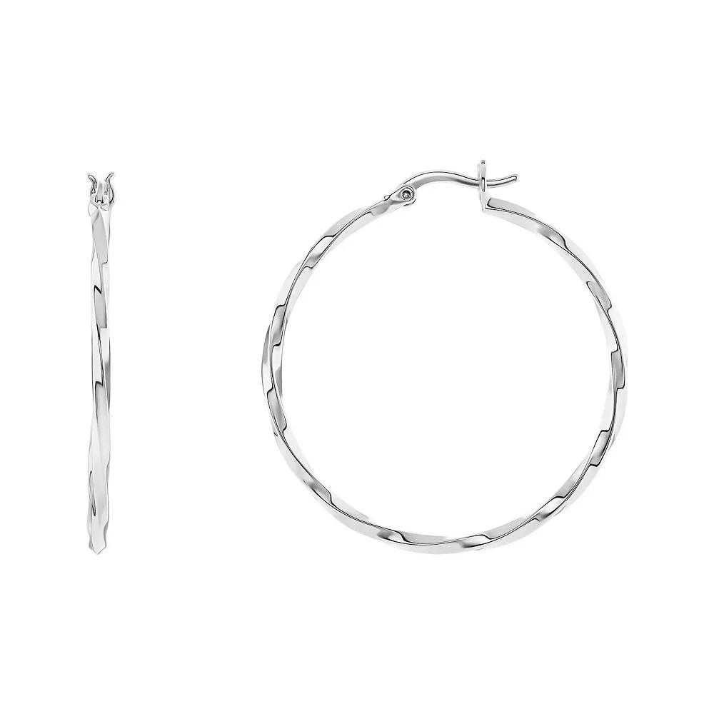 PRIMROSE Polished Twisted Hoop Earrings, Women's, Size: 40 mm, Silver Tone Product Image