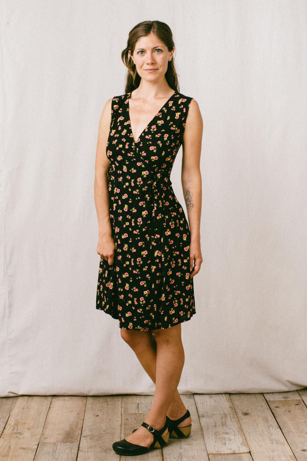 Thea Dress in Black Floral Challis Product Image