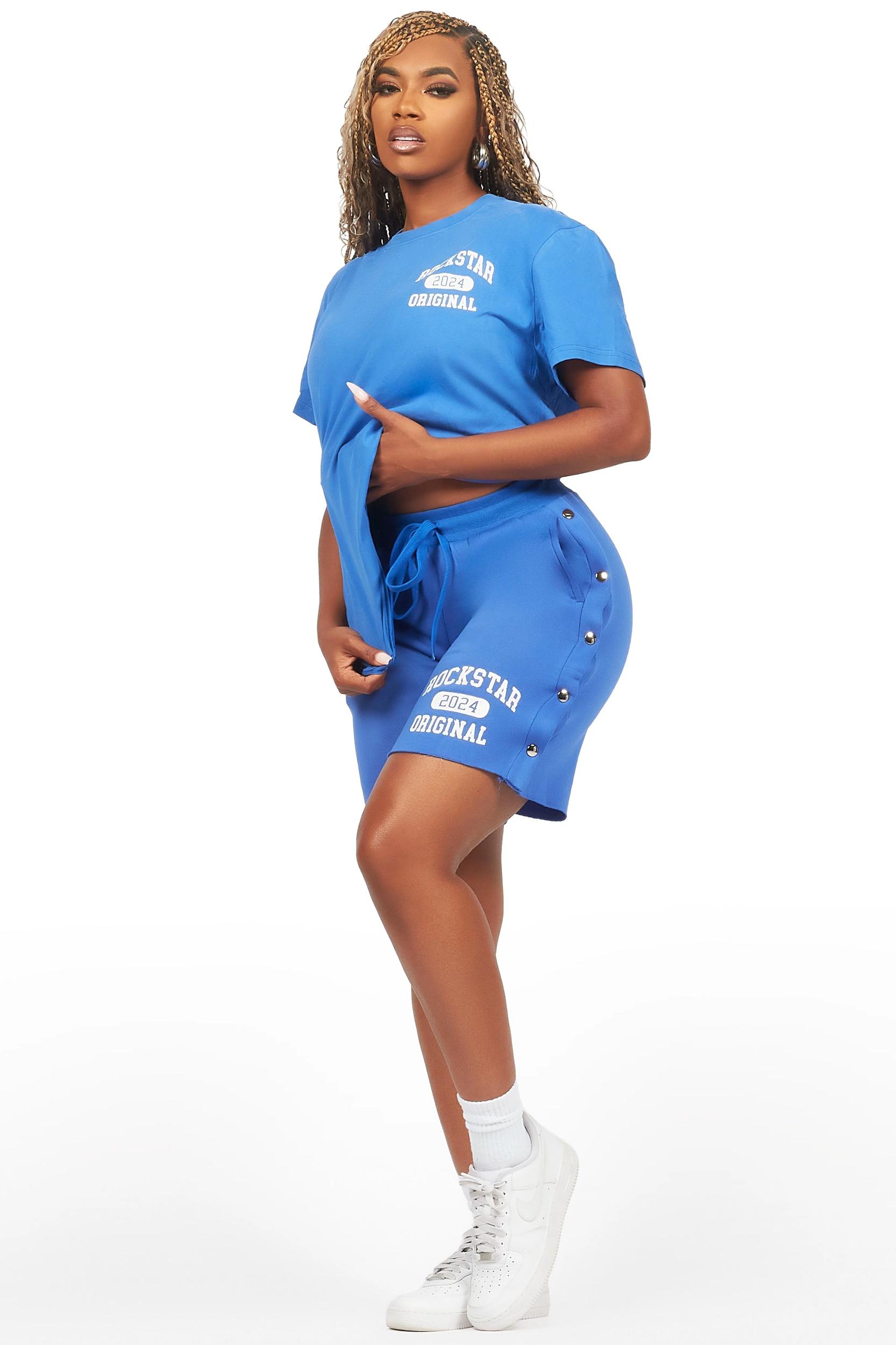 Lionela Royal Blue T-Shirt Snap Short Set Female Product Image