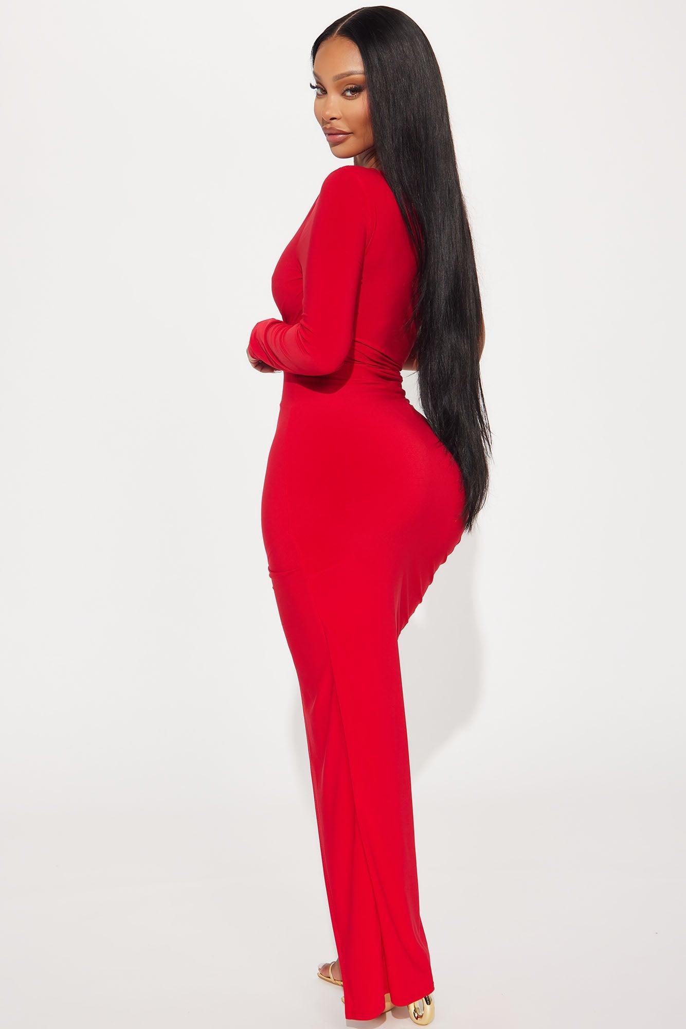 Stacy Ruched Maxi Dress - Red Product Image