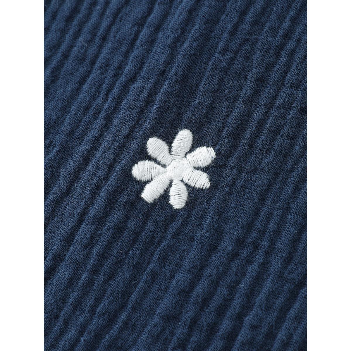 Plus Size Pure Cotton Embroidered Square Neck Midi Dress Navy Women Leisure Embroidered Square Neck Elbow-length sleeve Curvy BloomChic 30/6X Product Image