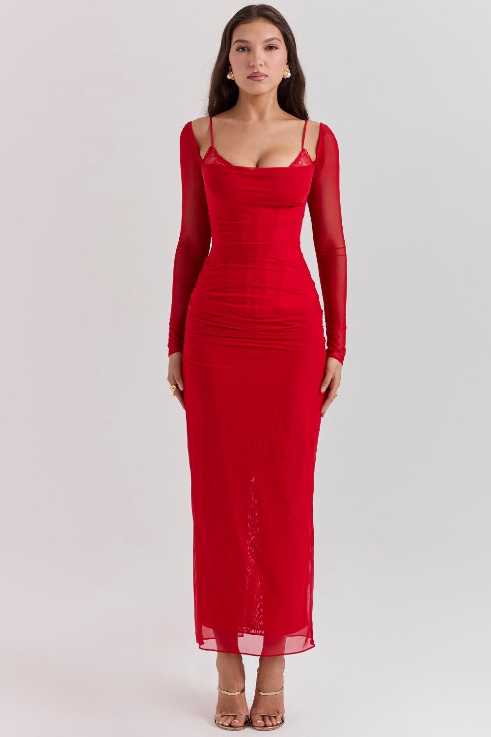 Katarina  scarlet long sleeve maxi dress Product Image
