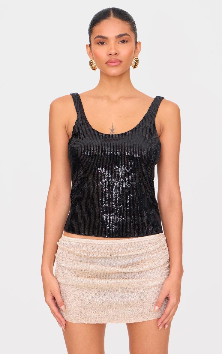 Gold Sheer Sequin Knit Ruched Side Mini Skirt Product Image