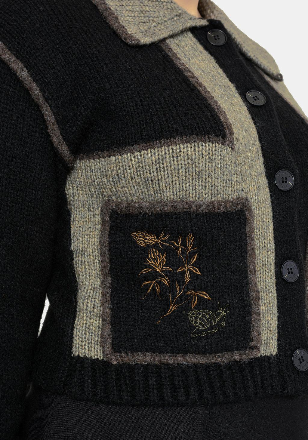 Polly Collared Patch Embroidered Knit Cardigan Product Image
