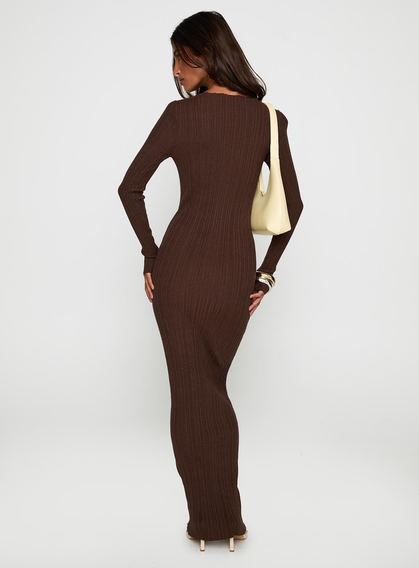 Gyselle Long Sleeve Maxi Dress Brown Product Image