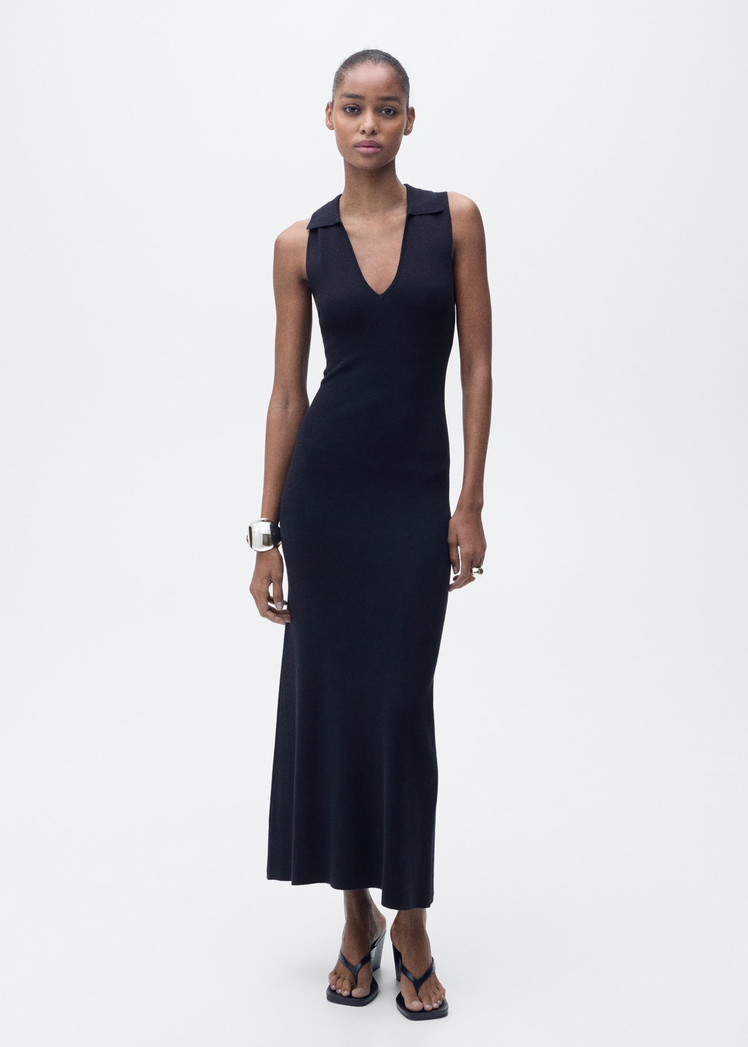 Knitted midi-dress with lapels - Women | MANGO USA Product Image