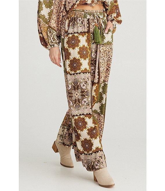 Talisman Freedom Paisley Gardens Crepe Elastic Tie Waist Wide Leg Coordinating Pants Product Image