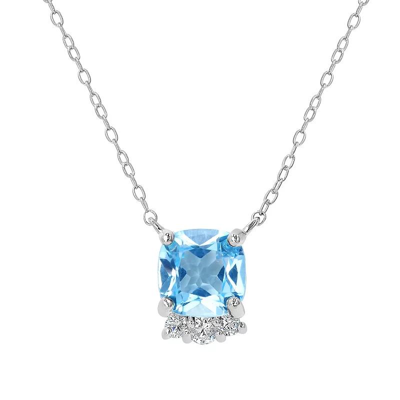 Gemistry Sterling Silver Stone & Cubic Zirconia Cushion Cut Necklace, Women's, Size: 18-20" ADJ, Blue Topaz Product Image
