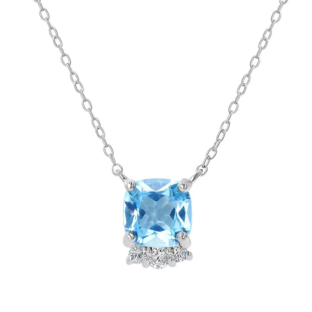 Gemistry Sterling Silver Stone & Cubic Zirconia Cushion Cut Necklace, Women's, Size: 18-20" ADJ, Blue Topaz Product Image