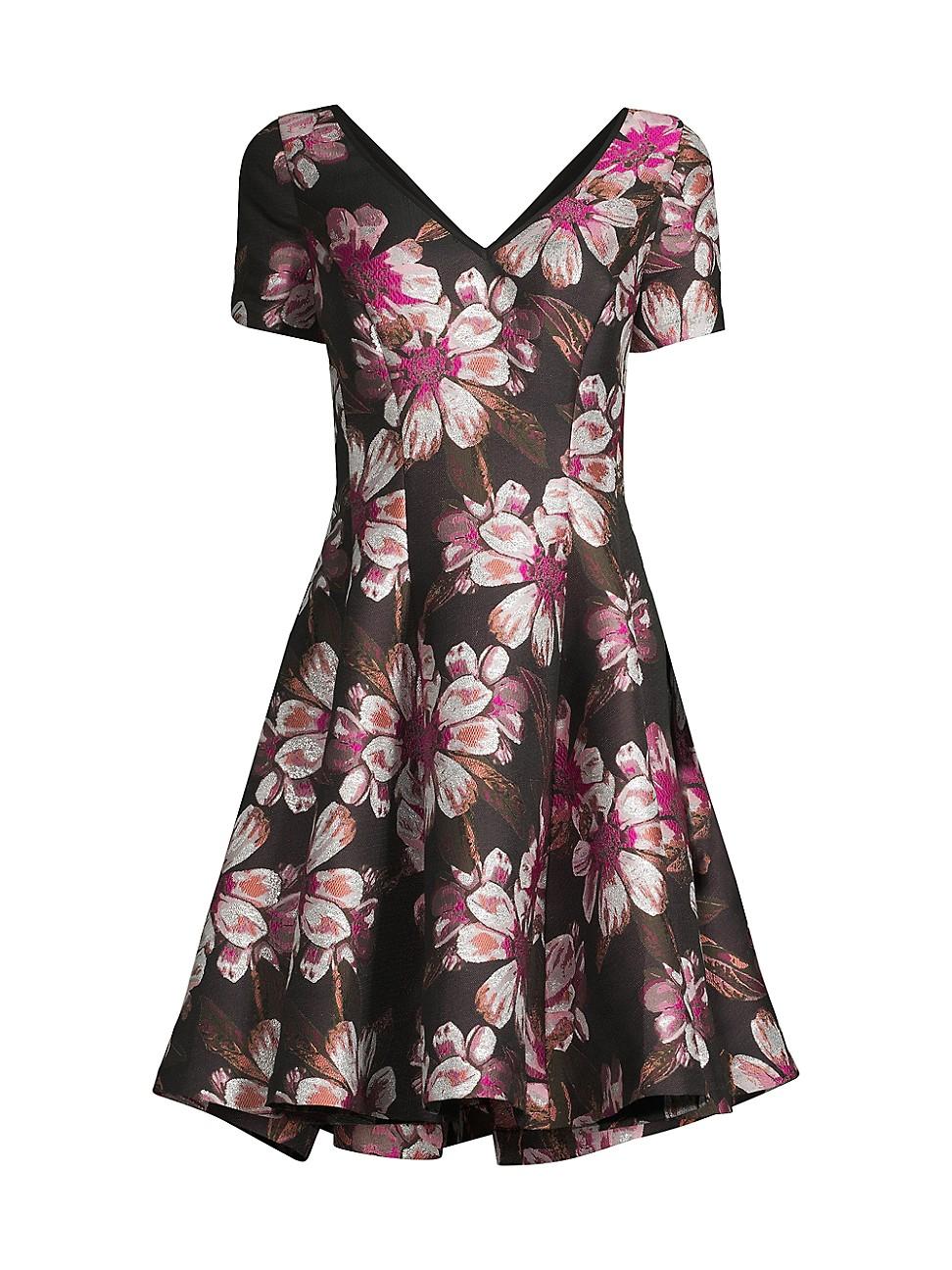 Womens V-Neck Floral Jacquard Minidress Product Image