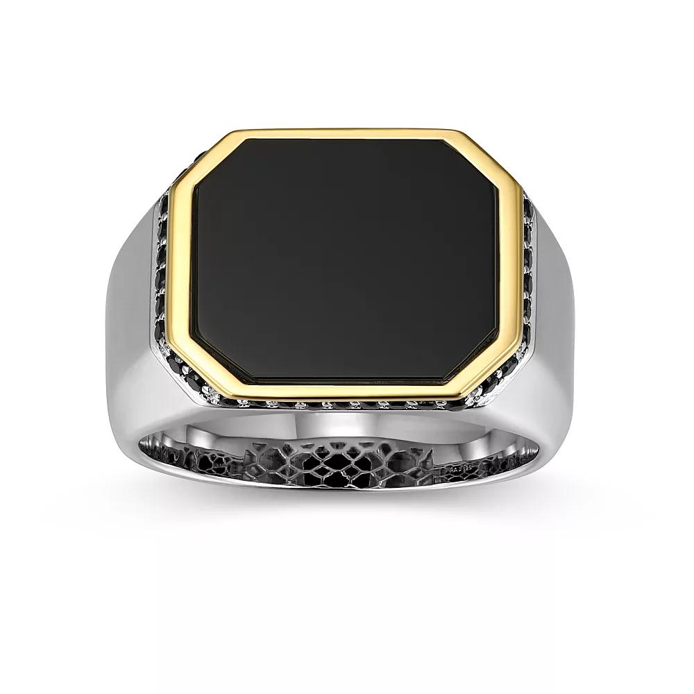 Men's Sterling Silver Black Onyx & Black Sapphire Ring, Size: 12 Product Image
