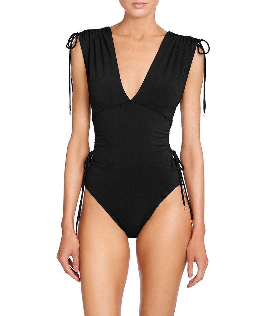 ROBIN PICCONE Aubrey Solid Flattering Plunge V-Neck Tummy Control One Piece Swimsuit Product Image