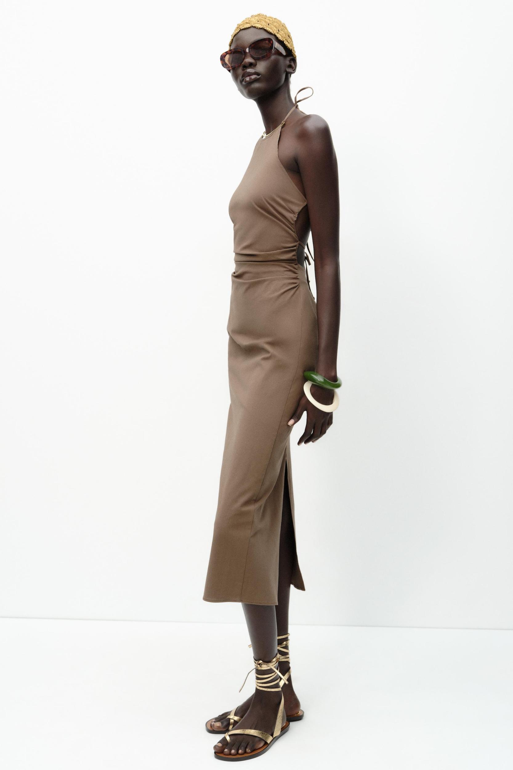 HALTER MIDI DRESS WITH TRIM Product Image