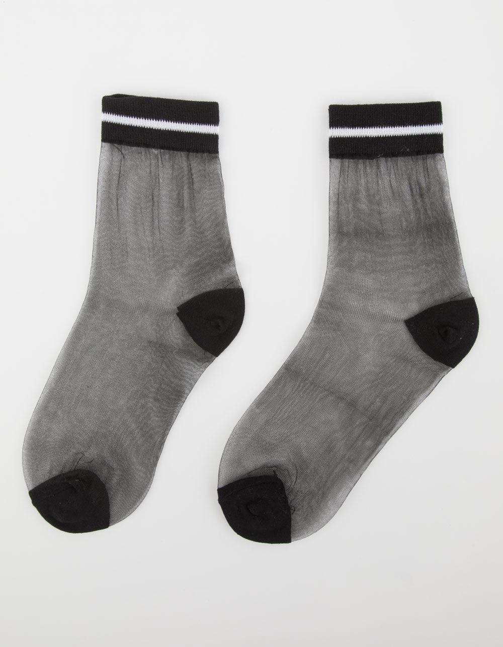 MEMOI Sheer Striped Womens Cuff Ankle Socks - BLACK Product Image