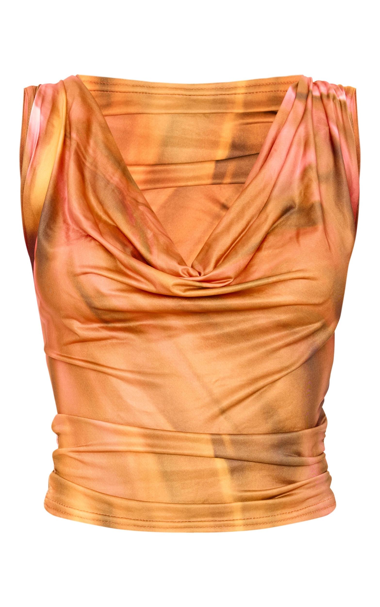 Multi Abstract Printed Cowl Neck Long Top Product Image