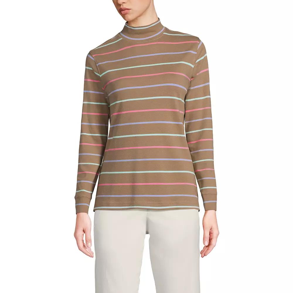 Women's Lands' End Relaxed Mockneck Top, Size: Small, Honey Beige Stripe Product Image