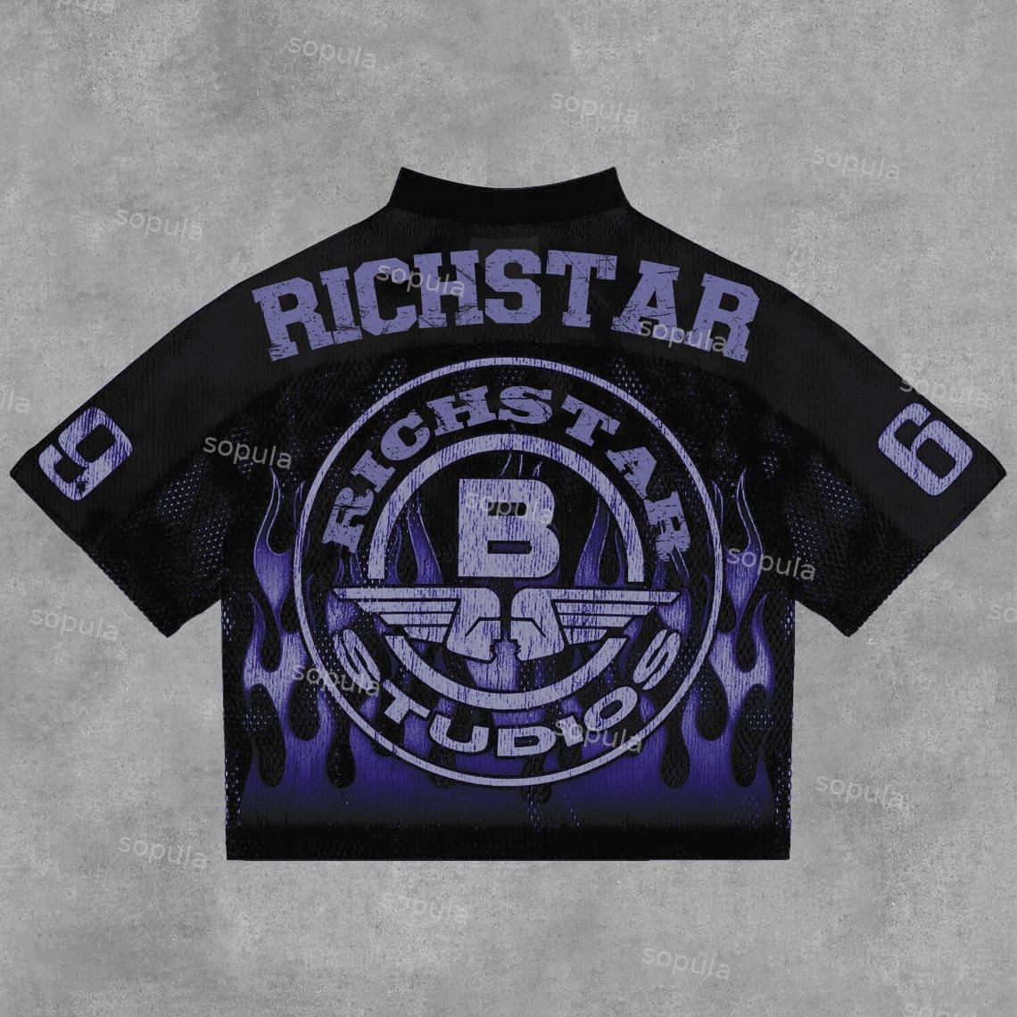 Sopula Vintage Rich Star No 69 Graphics Blokecore Blokette V-Neck T-Shirt Product Image