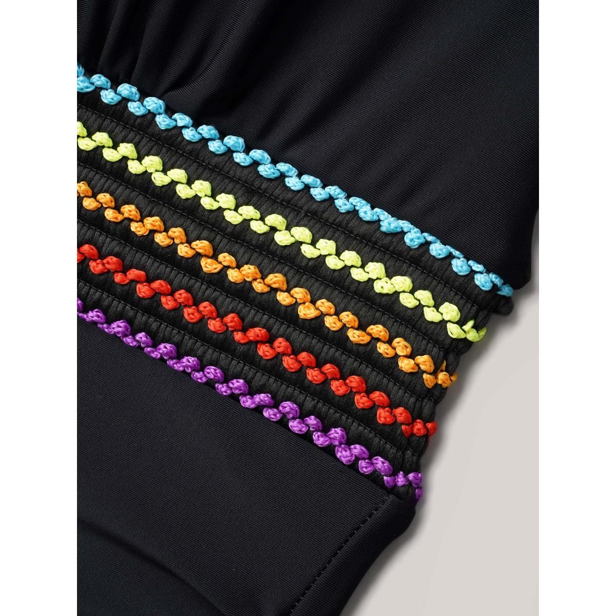 Plus Size Embroidered Pleated Webbed One-Piece Swimsuit Women's Swimwear Black Beach Woven ribbon&lace trim Curve Bathing Suits High stretch One Pieces BloomChic 18-20/2X Product Image