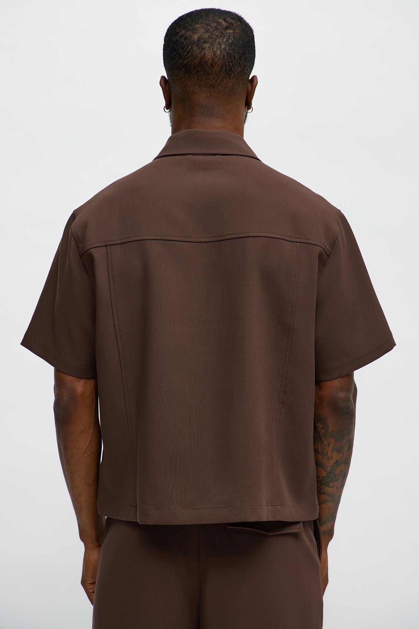 Cropped Ronan Weekender Button Up Shirt - Brown Male Product Image