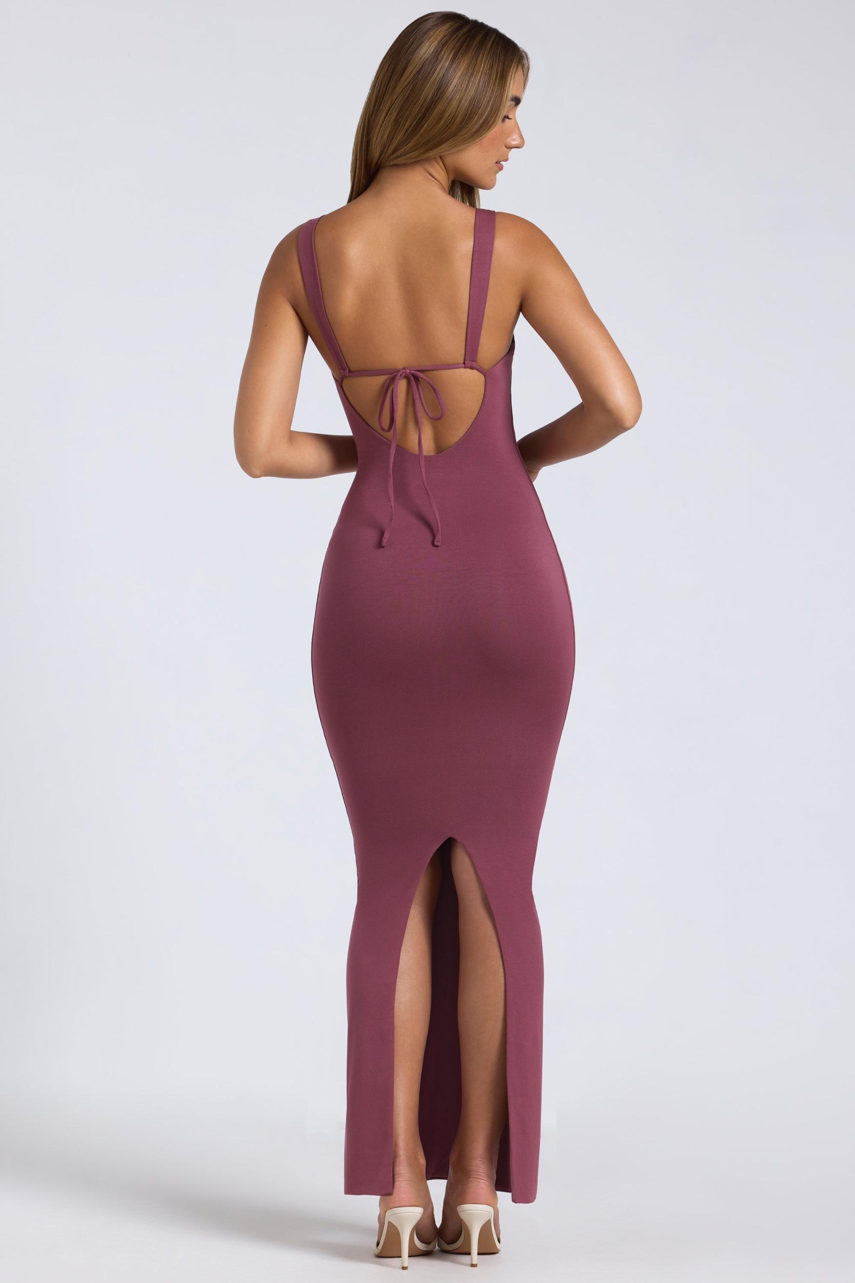 Straight Neck Low Back Maxi Dress in Plum Product Image