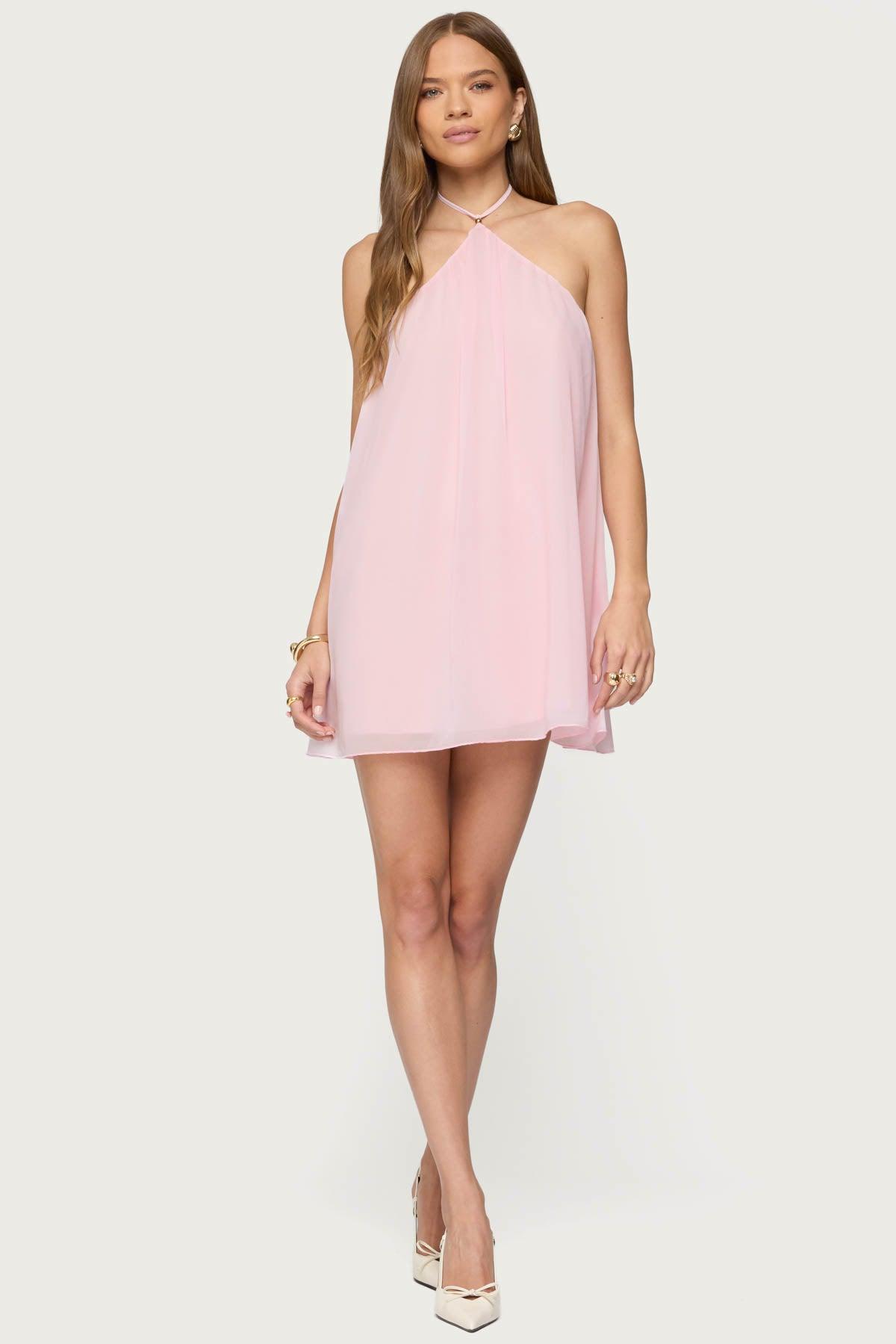 Emeline Backless Halter Mini Dress Product Image