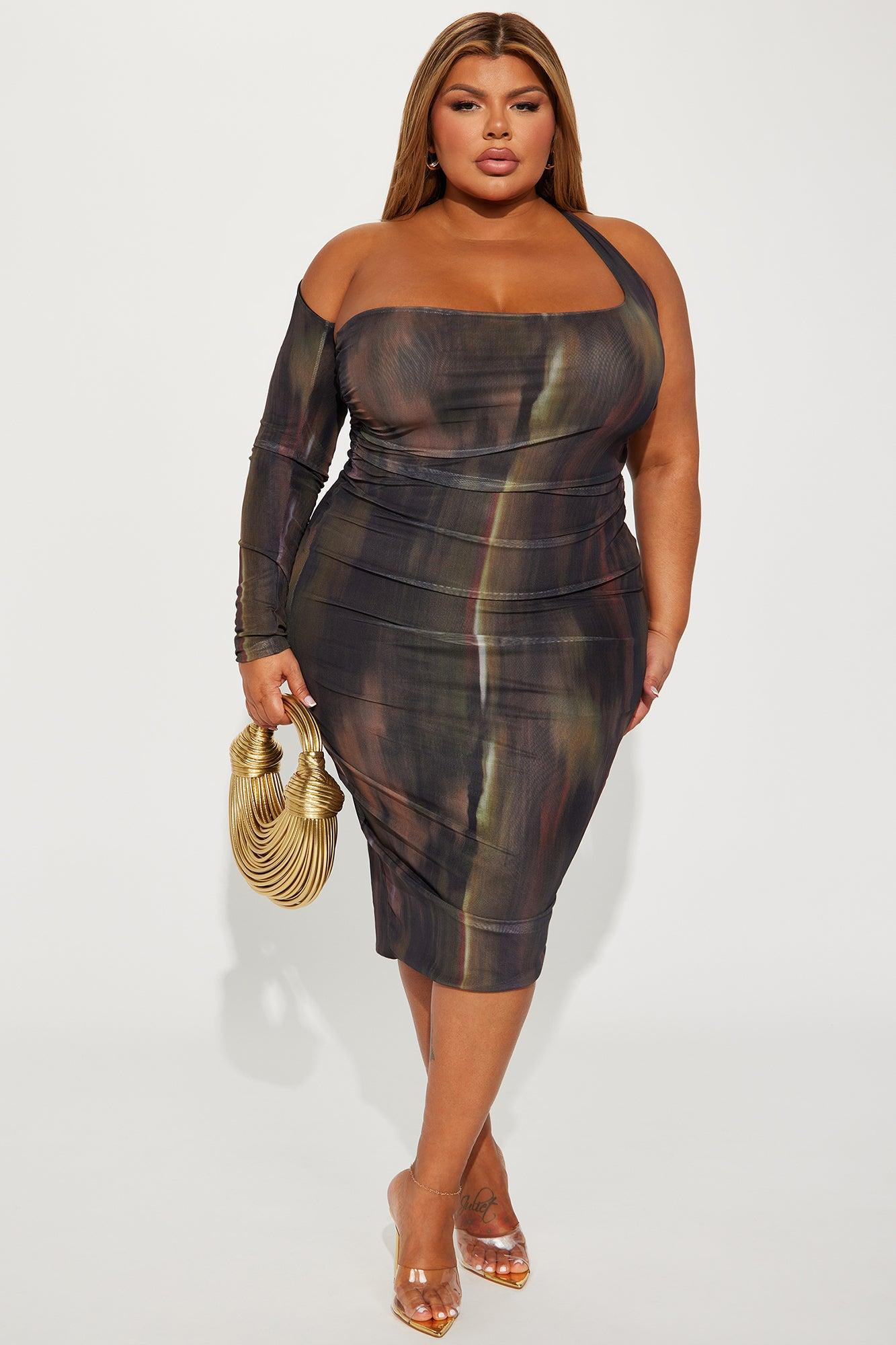 Viviana Mesh Midi Dress - Brown/combo Product Image