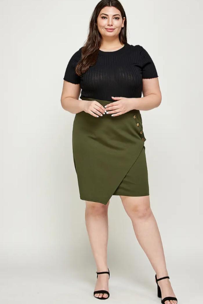 Asymmetrical Pencil Skirt With Buttons Product Image
