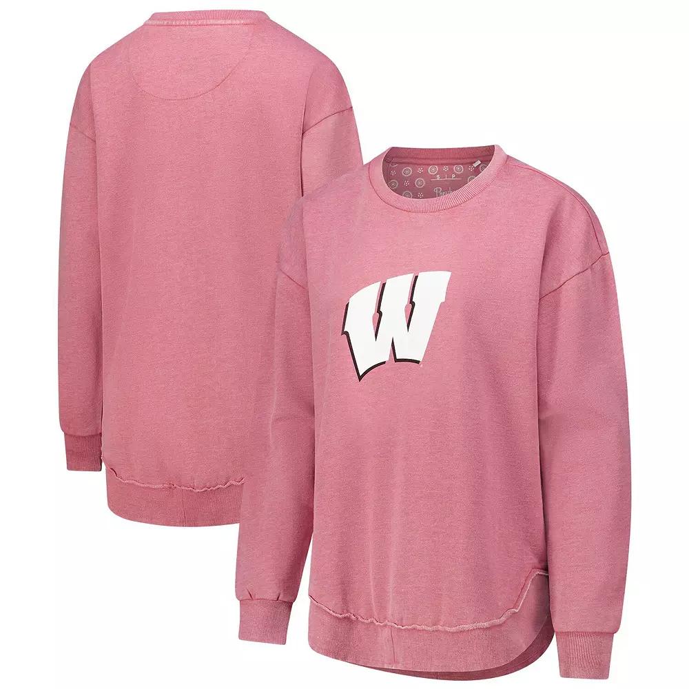 Women's Pressbox Pink Wisconsin Badgers Poncho Fleece Pullover Sweatshirt,  Product Image