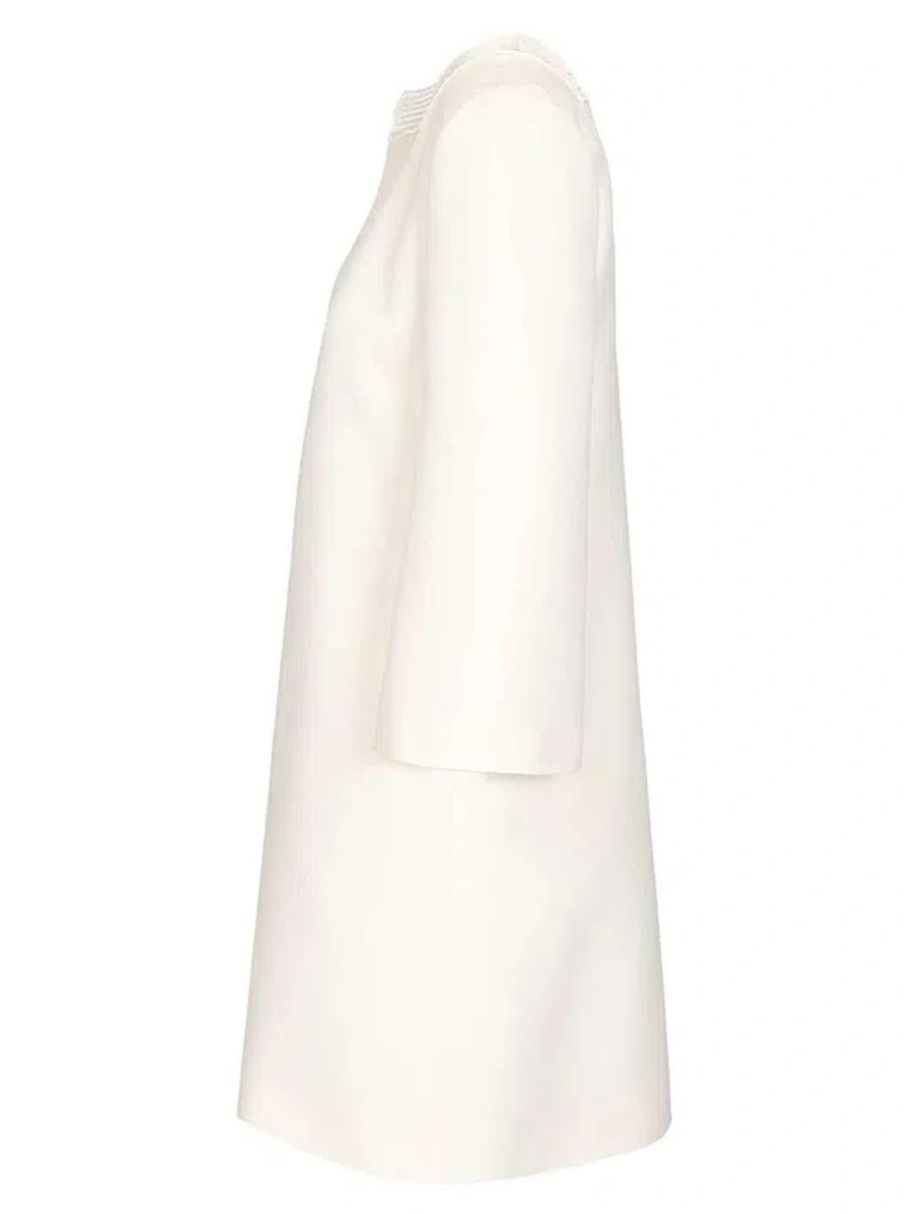 VALENTINO Embellished Silk Satin-trimmed Wool And Silk-blend Crepe Mini Dress In White Product Image