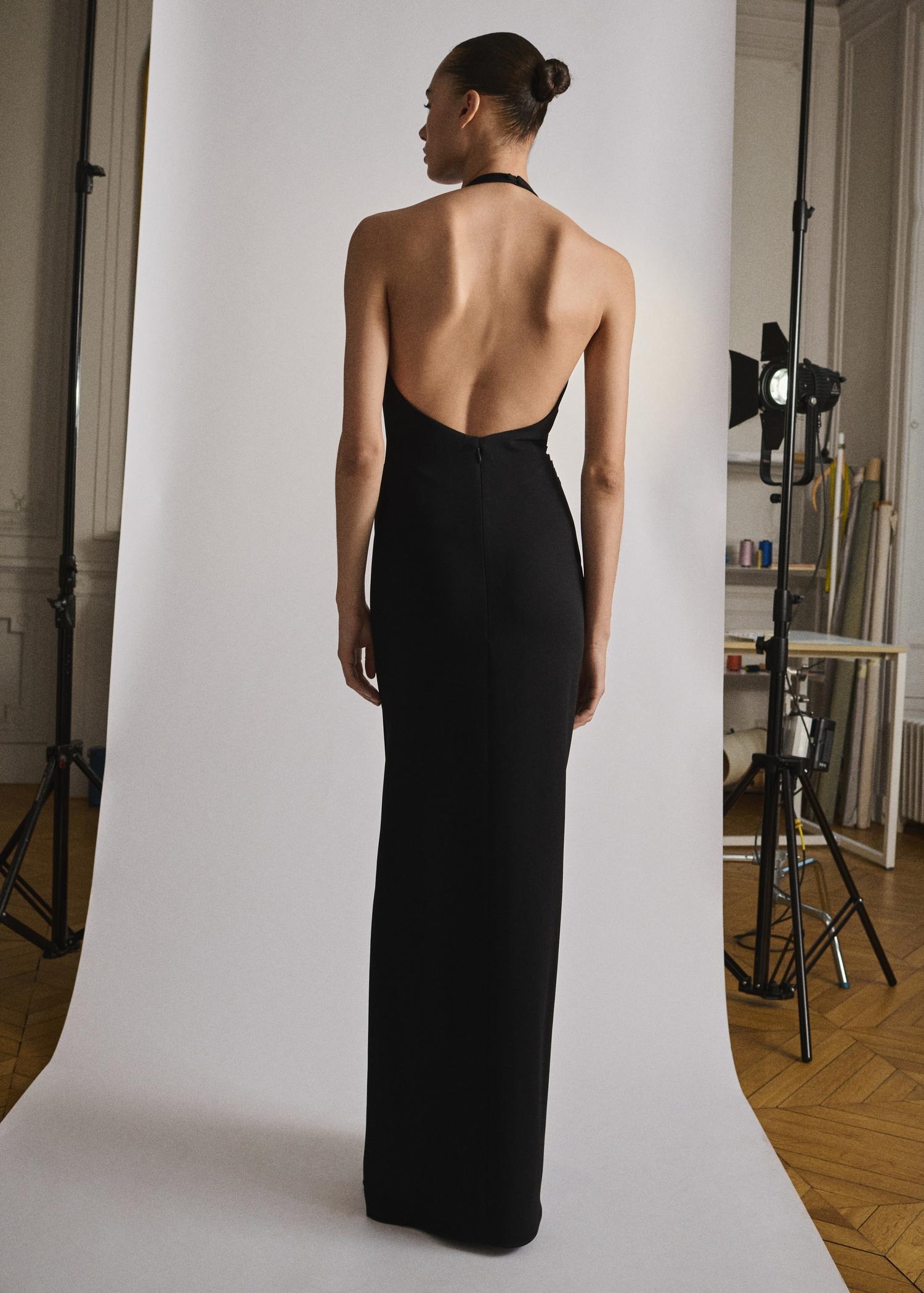 Draped halter-neck dress with flower motif - Women | MANGO USA Product Image