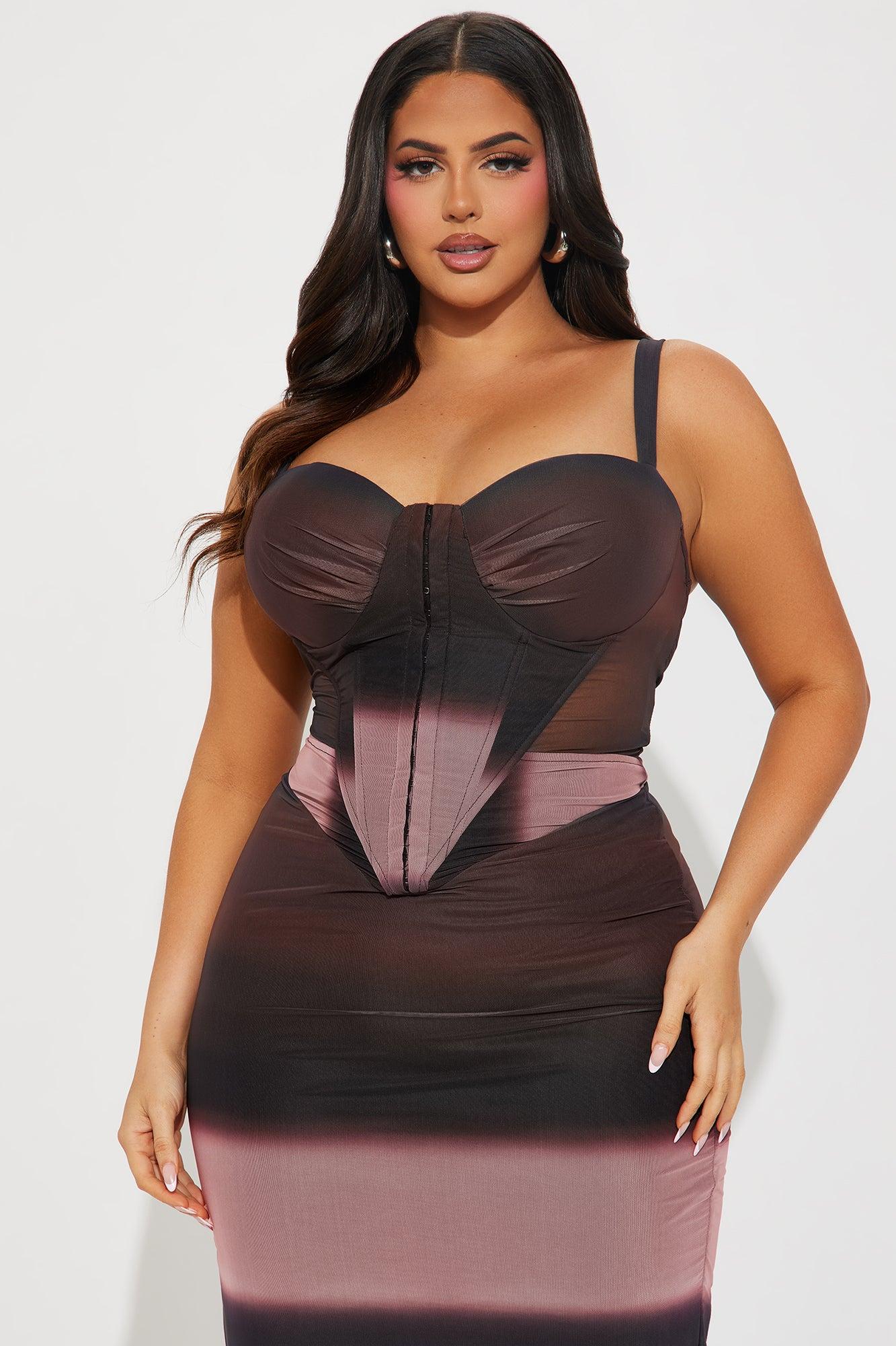 Maeve Mesh Corset Midi Dress - Brown/combo Product Image