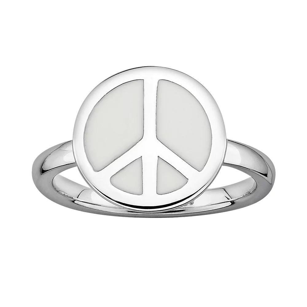 Stacks & Stones Sterling Silver White Enamel Peace Sign Stack Ring, Womens Product Image