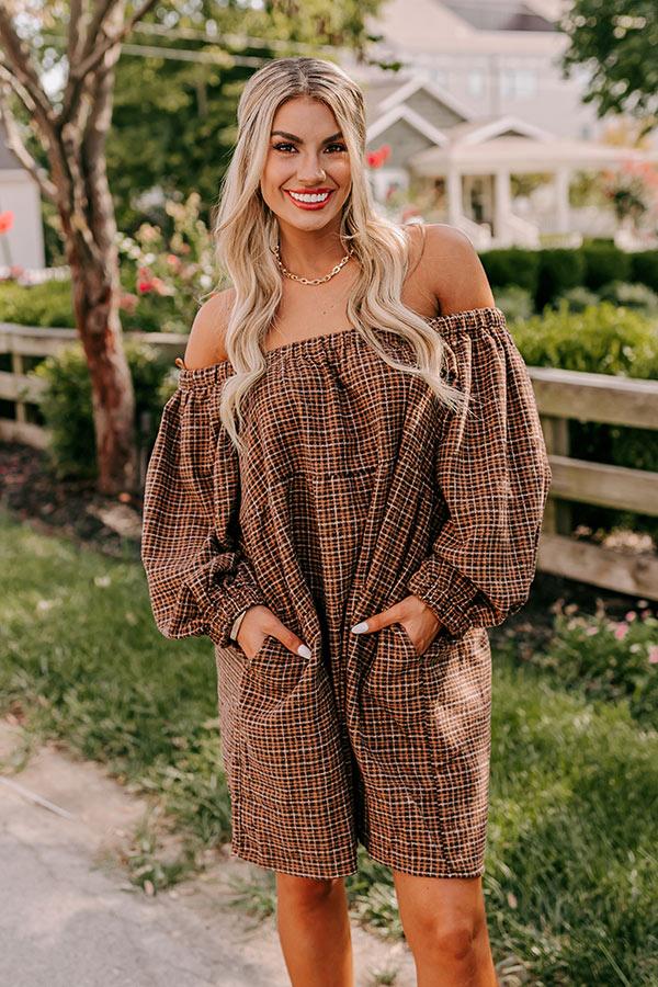 Pumpkin Spice Cutie Plaid Mini Dress in Brown Product Image