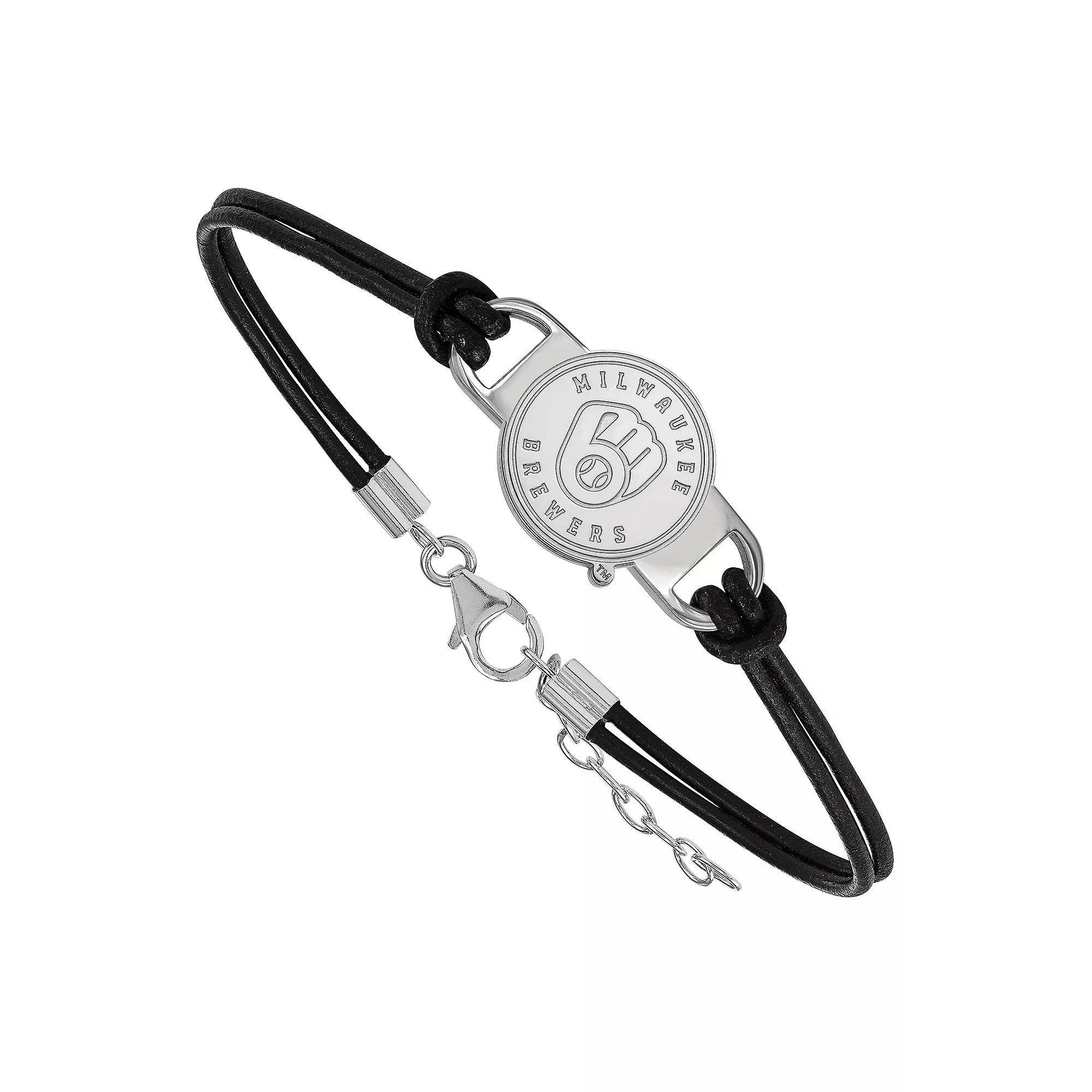 LogoArt Sterling Silver Milwaukee Brewers Logo Leather Bracelet, Women's,  Product Image