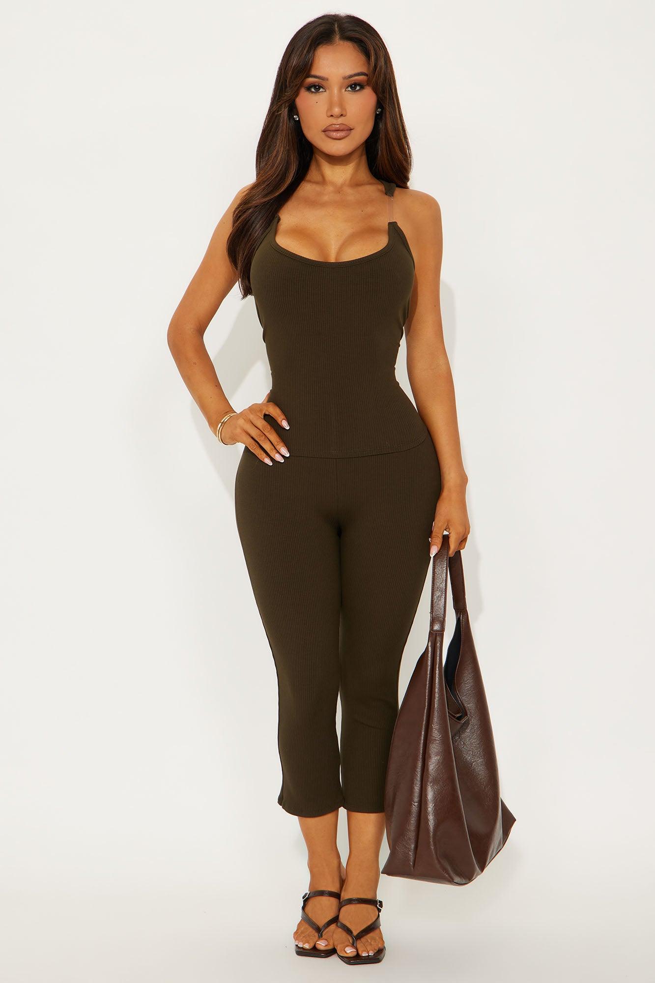 See Through Me Clear Strap Capri Set - Olive Product Image