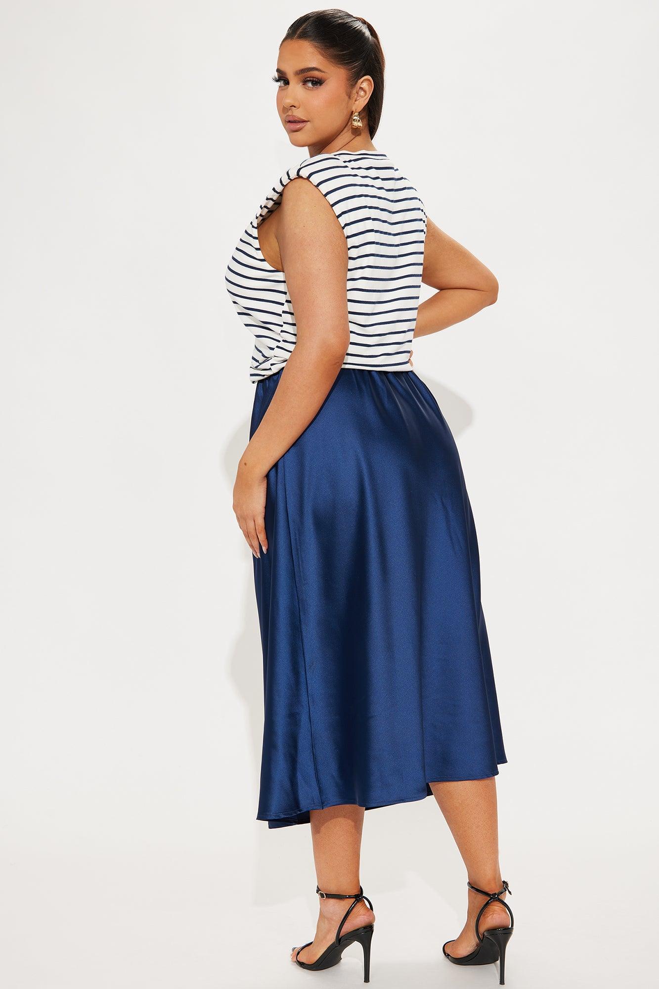 Sweet Lady Satin Midi Dress - Navy Product Image