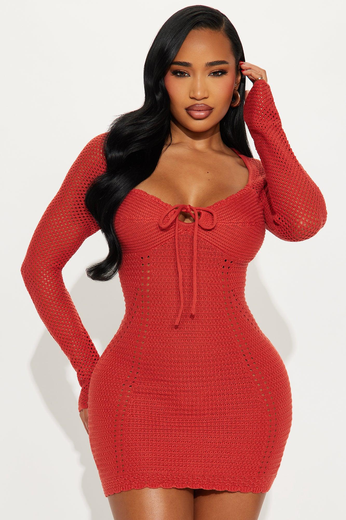 California Coast Crochet Mini Dress - Rust Female Product Image