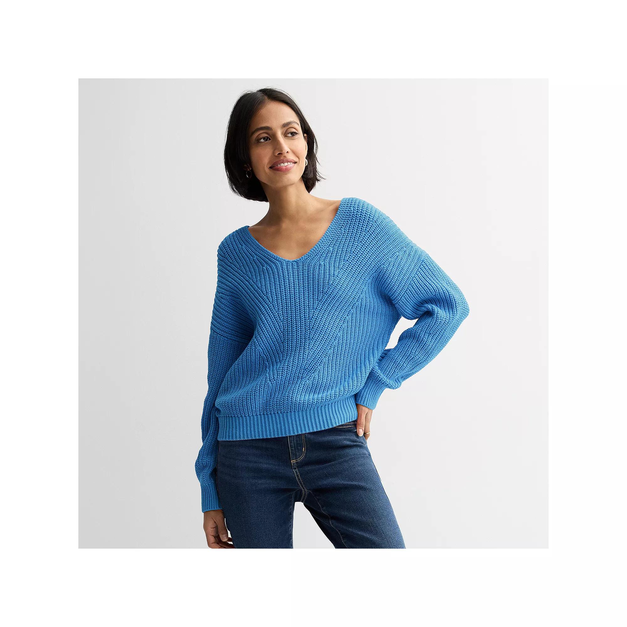 Women's Sonoma Goods For Life® Mixed Stitch V-Neck Sweater, Size: Medium, Purple Product Image