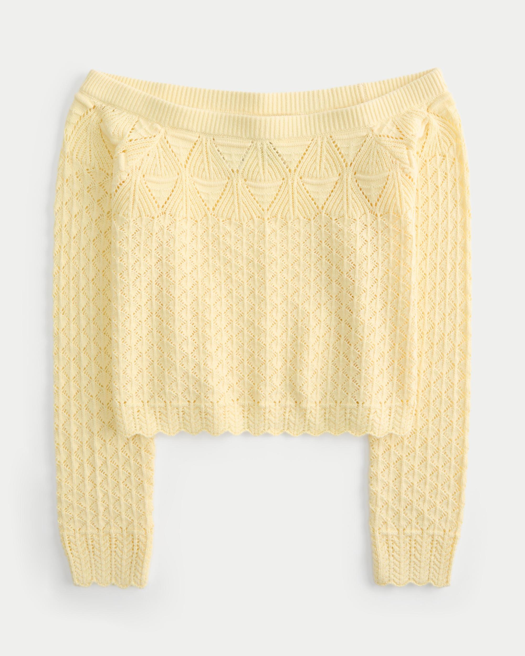 Stitchy Crochet-Style Off-the-Shoulder Sweater Product Image