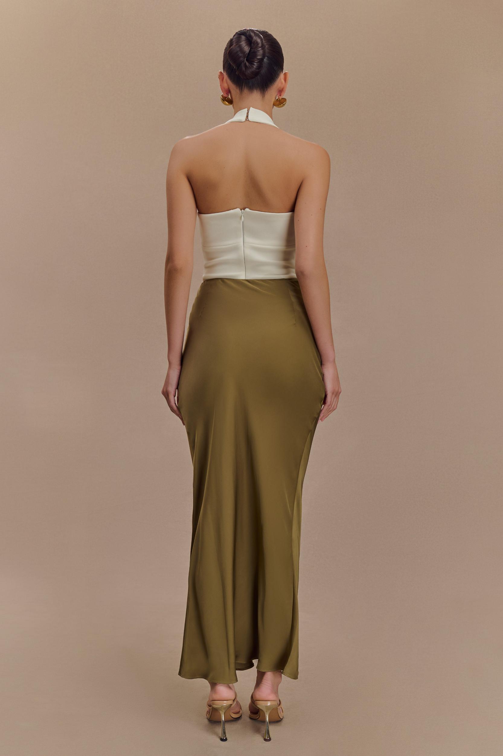 Nicola Satin Asymmetric Maxi Skirt - Basil Product Image