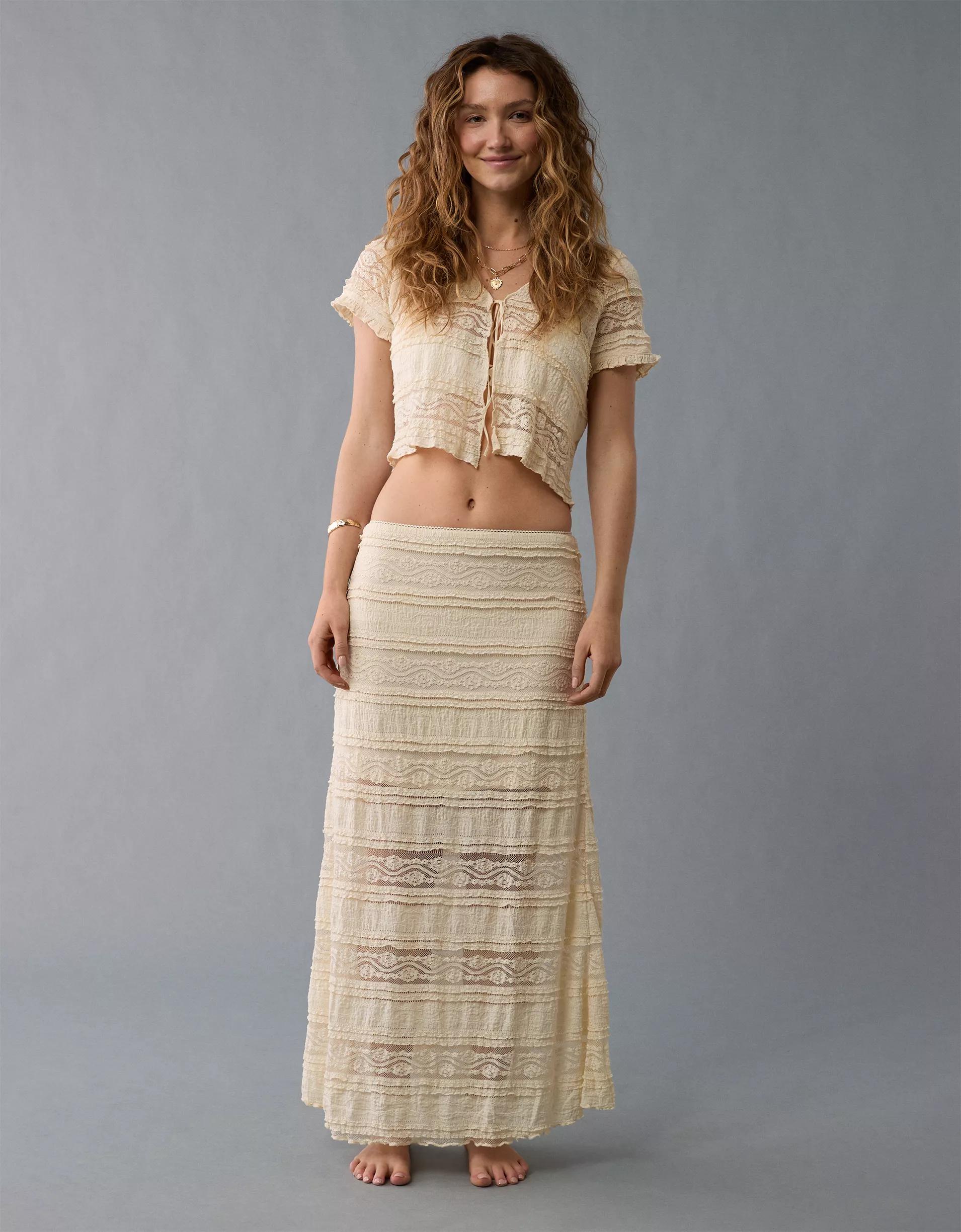 AE High-Waisted Lace Maxi Skirt Product Image
