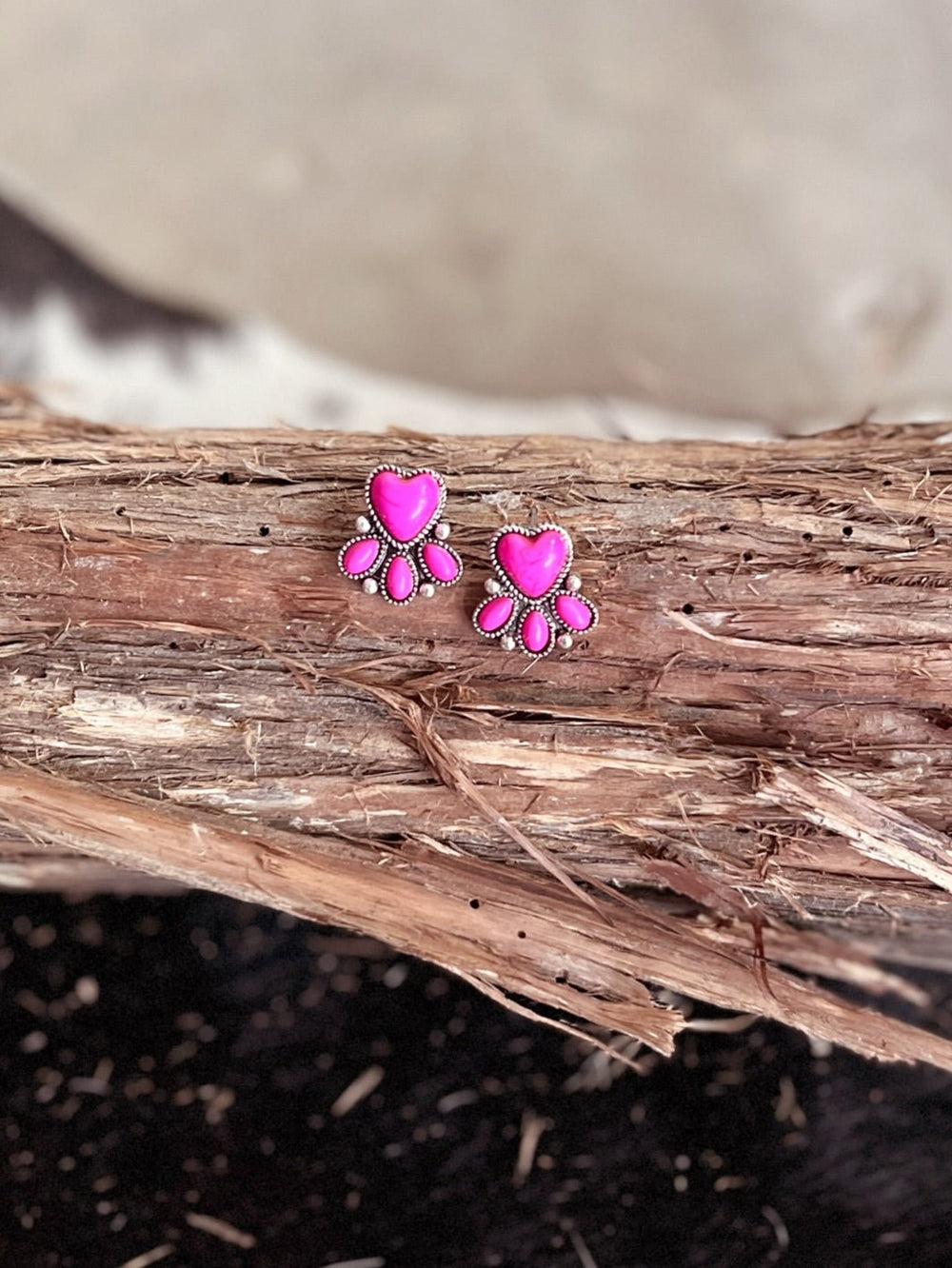 Western Style Stone Heart Post Earrings - 3 Colors Available Product Image